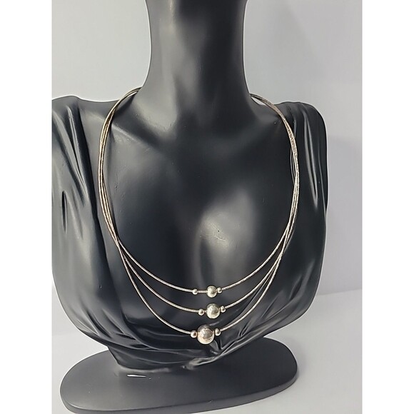 Vintage Sterling Silver 925 Necklace Beaded Rope Multi Strand Jewelry Fine Metal - Picture 8 of 15